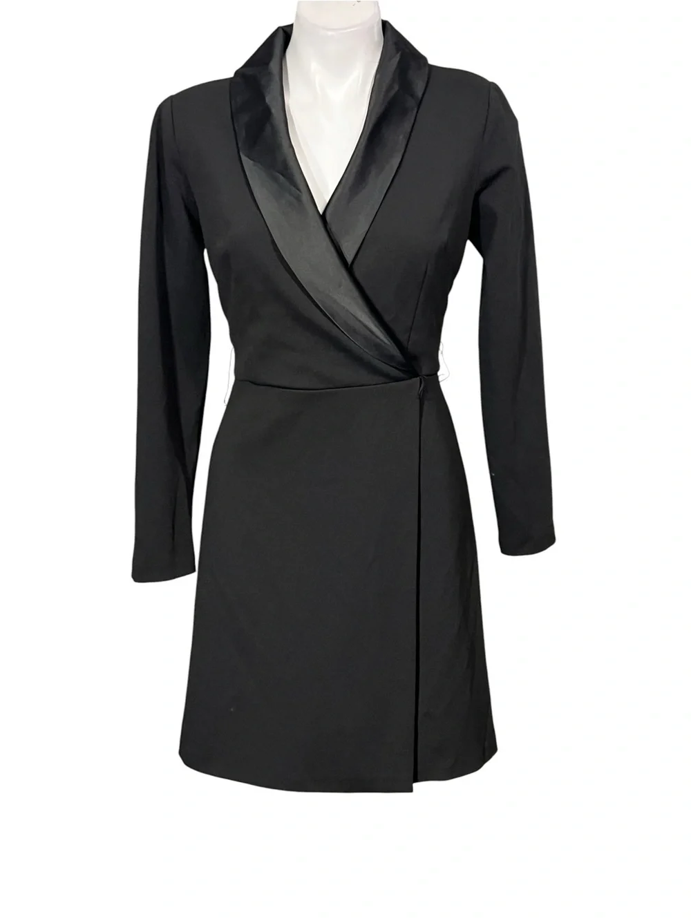 Adrianna Papell dress sz 6 Black Satin-Trim Faux Wrap tuxedo style office fall